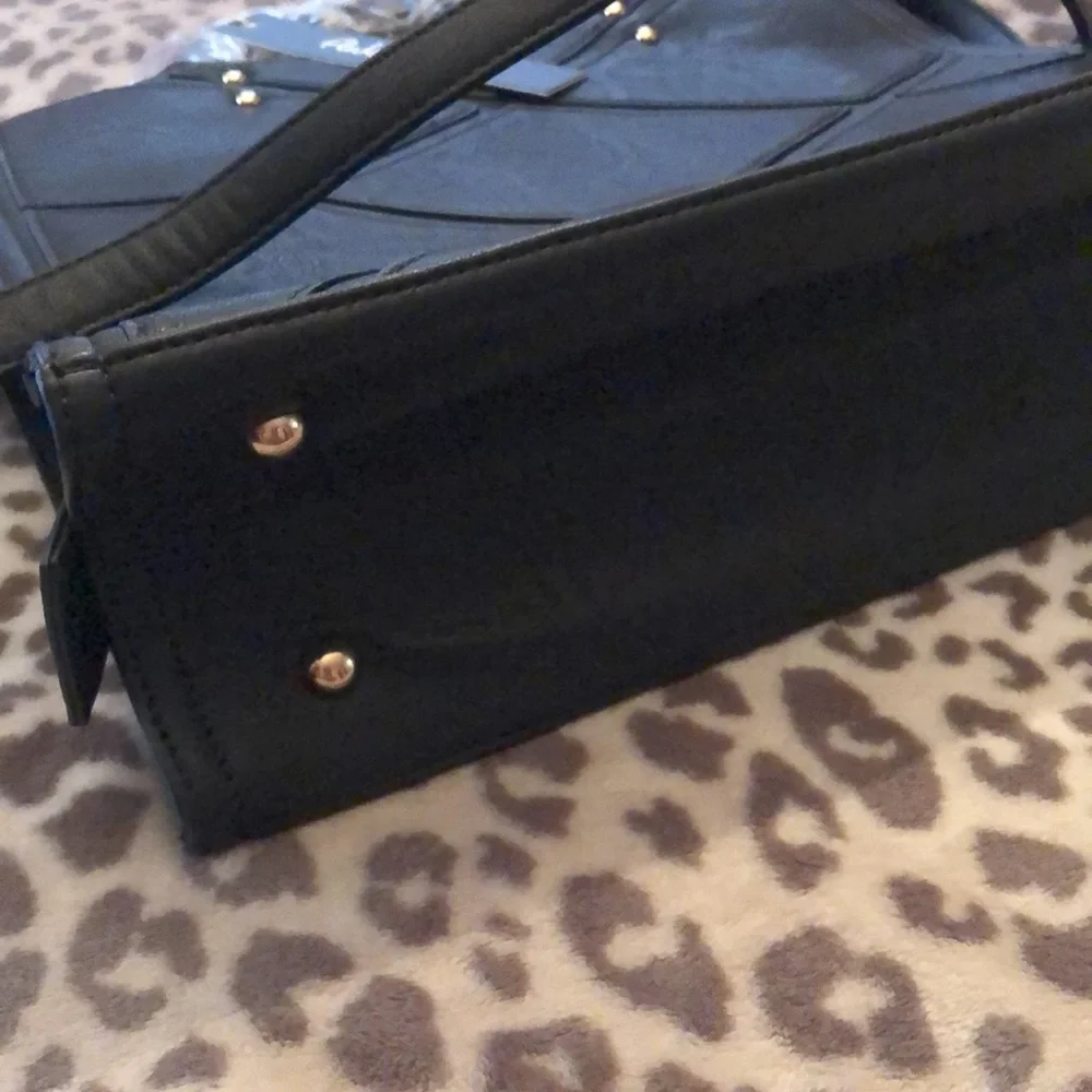 Pink Haley Black Faux Leather Patchwork Crossbody Satchel Bag Purse Tote